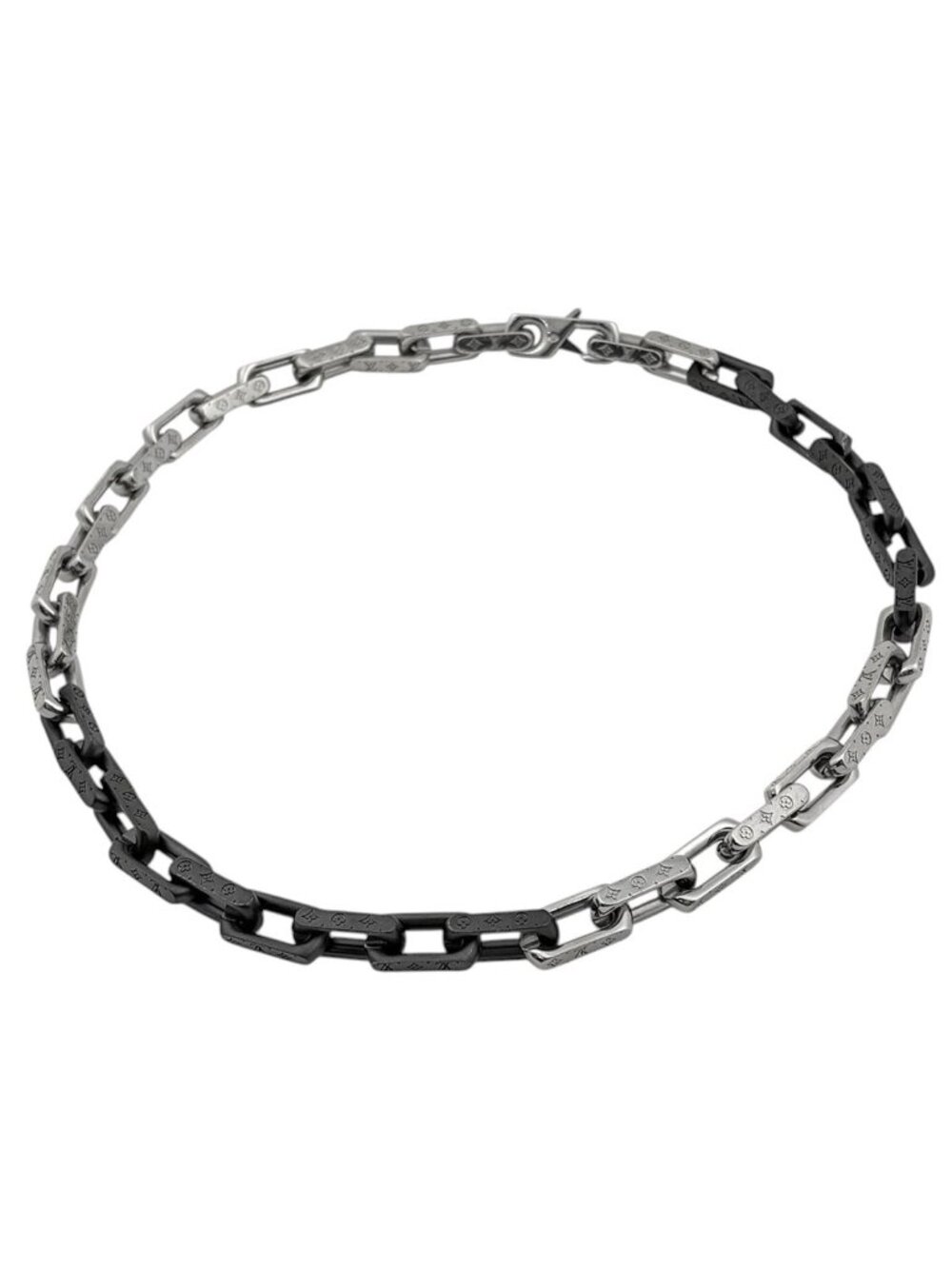 Louis Vuitton Collier Monogram Chain Necklace Metal Silver Black